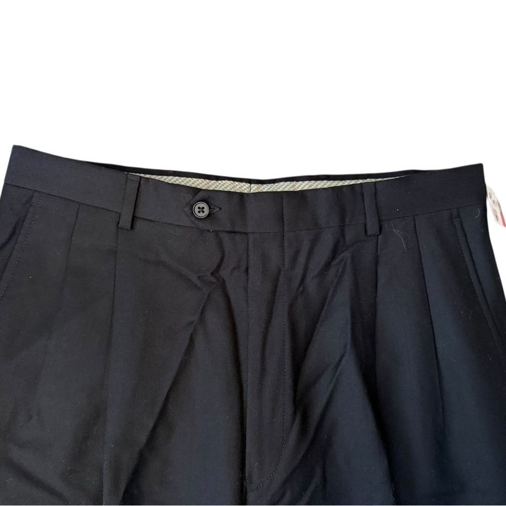 NWT Hart Schaffner Marx 100% Wool Dress Pants 34 Black Pleated Unhemmed - Picture 3 of 7